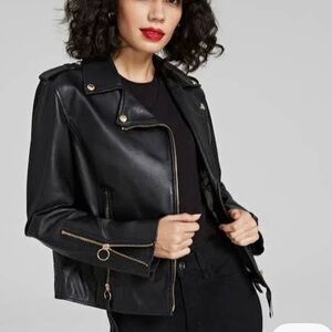 Sam Edelman Black Lamb Leather Jacket with Floral Lining